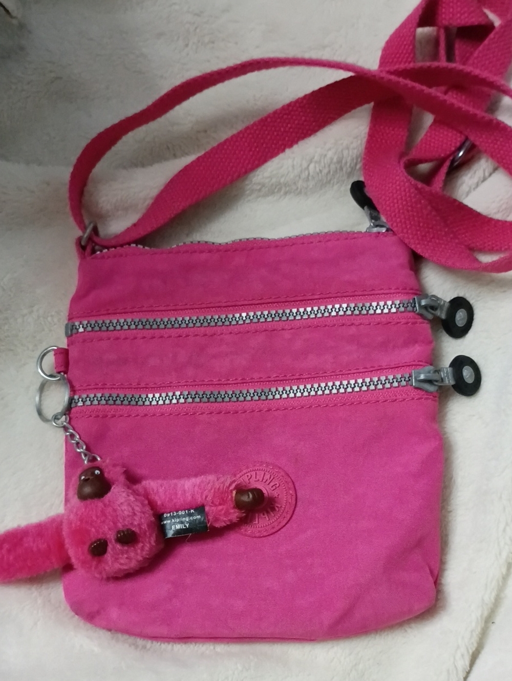 Kipling Hot Pink Crossbody Bag with Monkey Charm